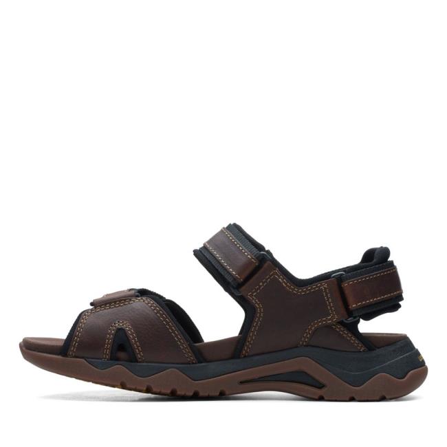 Men's Clarks Wave2.0 Jaunt Sandals Dark Brown | CLK764ECA