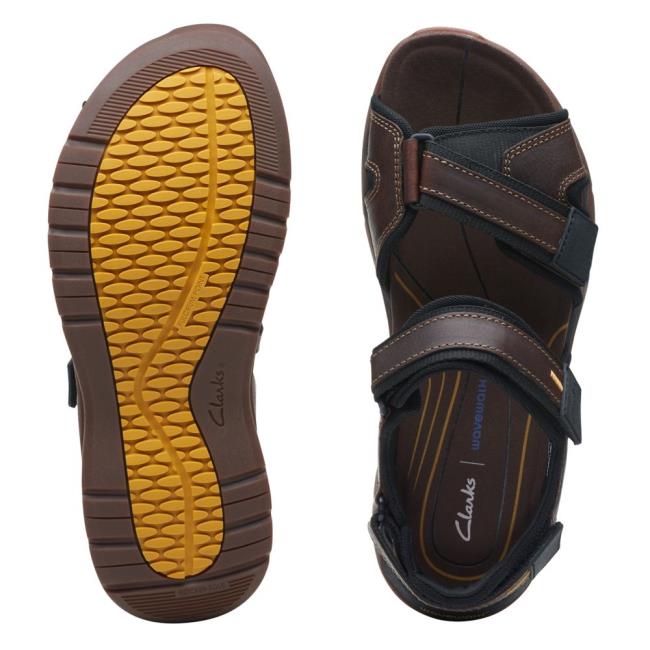 Men's Clarks Wave2.0 Jaunt Sandals Dark Brown | CLK764ECA