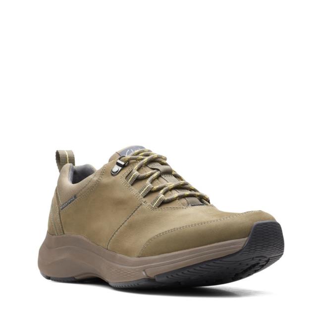 Men's Clarks Wave2.0 Tie Sneakers Olive | CLK185ACI