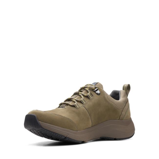 Men's Clarks Wave2.0 Tie Sneakers Olive | CLK185ACI