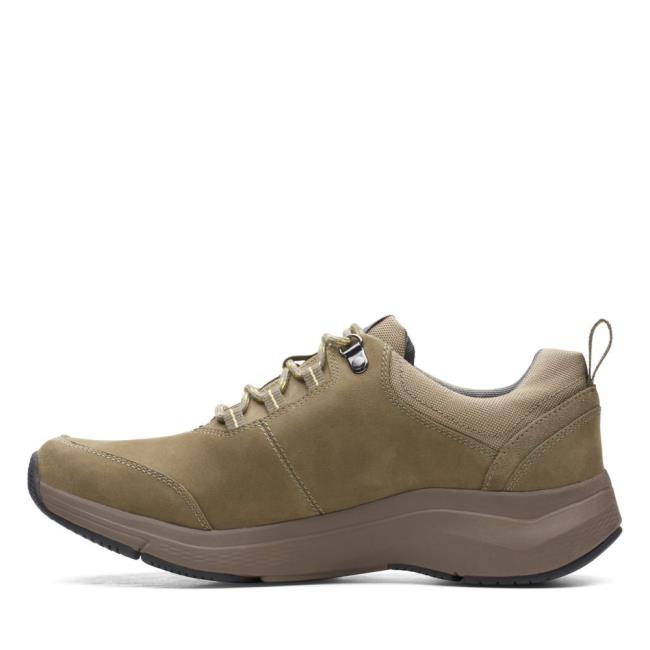 Men's Clarks Wave2.0 Tie Sneakers Olive | CLK185ACI