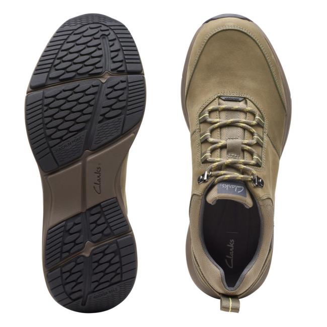 Men's Clarks Wave2.0 Tie Sneakers Olive | CLK185ACI