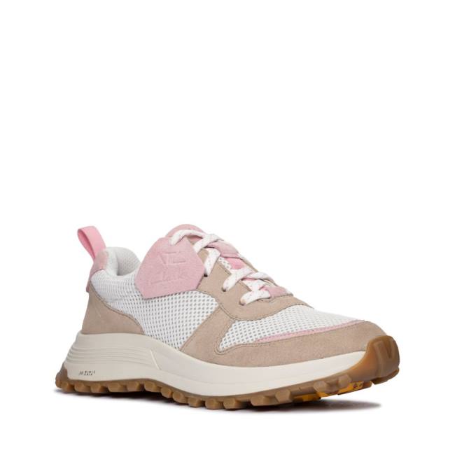 Women's Clarks ATL Trek Free Waterproof Sneakers White / Pink | CLK469OUF