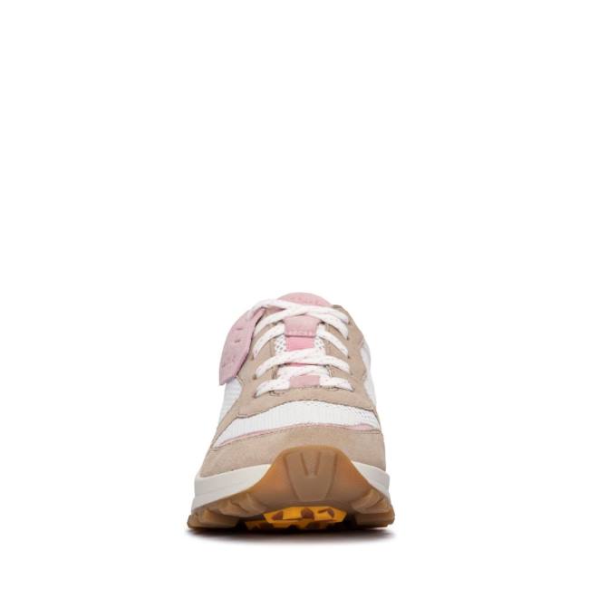 Women's Clarks ATL Trek Free Waterproof Sneakers White / Pink | CLK469OUF