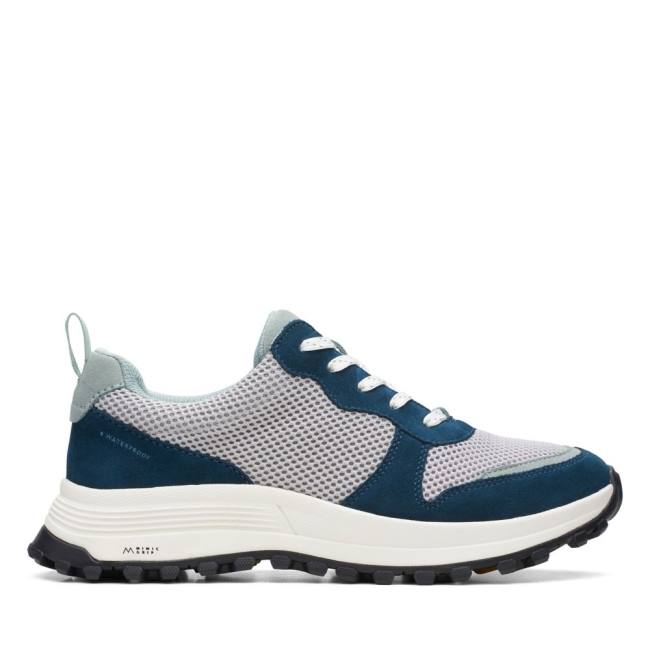 Women\'s Clarks ATL Trek Free Waterproof Sneakers White / Navy | CLK867CEQ