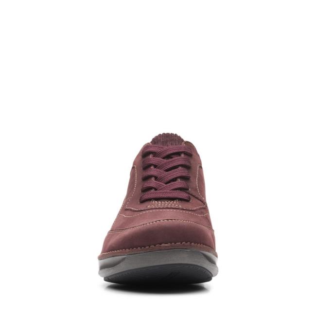 Women's Clarks Appley Tie Flat Shoes Burgundy | CLK358RFE