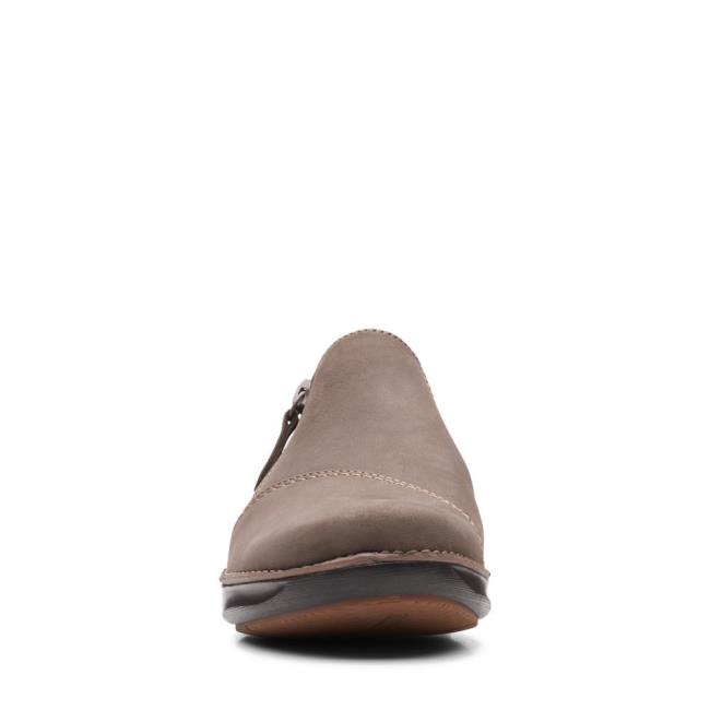 Women's Clarks Appley Zip Flat Shoes Grey Brown | CLK327FYN