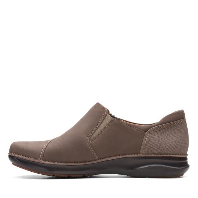 Women's Clarks Appley Zip Flat Shoes Grey Brown | CLK327FYN