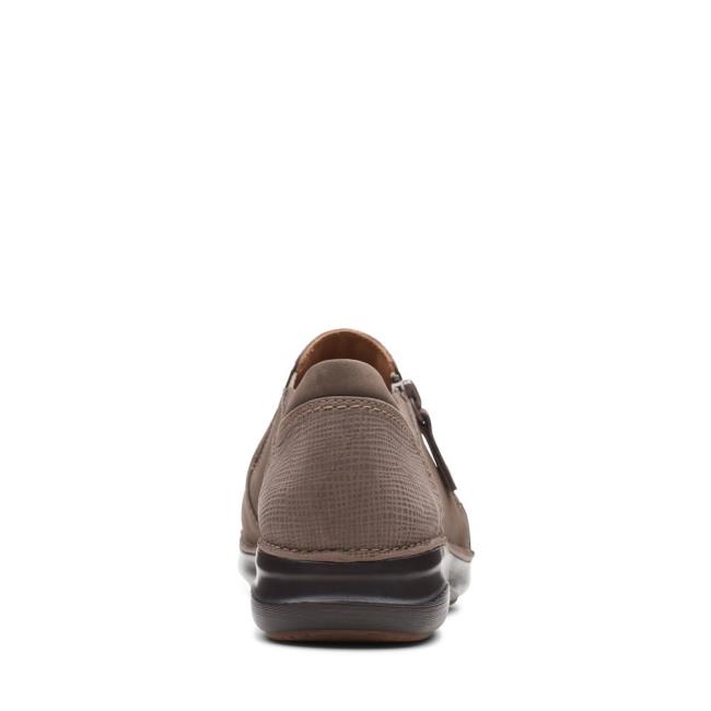 Women's Clarks Appley Zip Flat Shoes Grey Brown | CLK327FYN