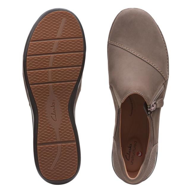 Women's Clarks Appley Zip Flat Shoes Grey Brown | CLK327FYN