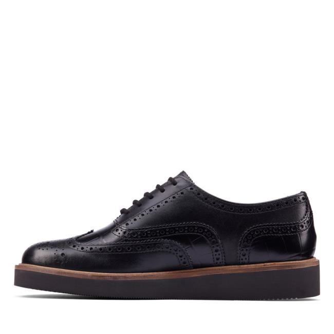 Women's Clarks Baille Brogue Black Shoes Black | CLK574KZJ