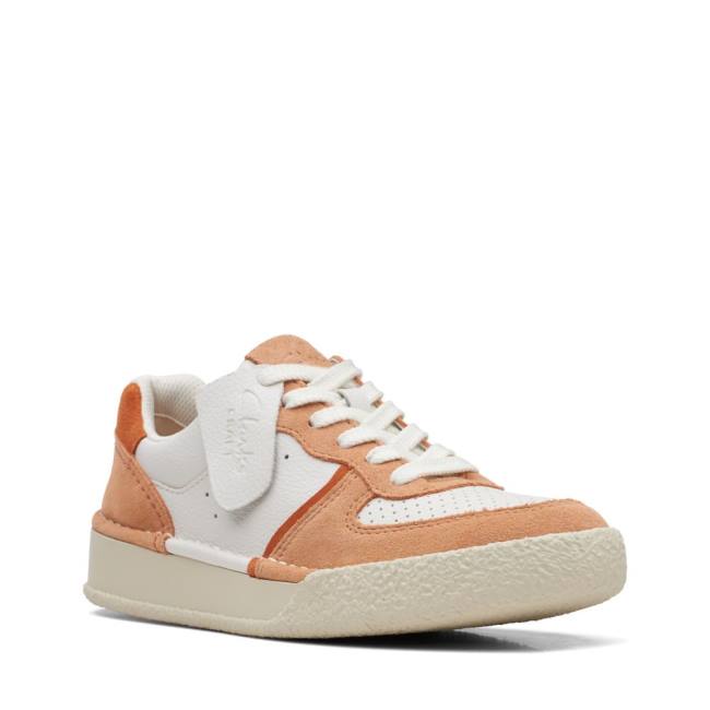 Women's Clarks Craft Cup Court Sneakers White / Orange | CLK158ETN