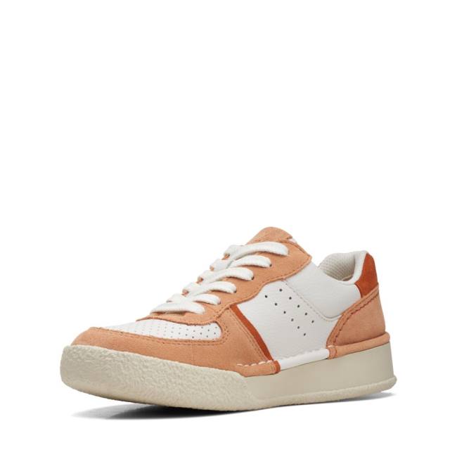 Women's Clarks Craft Cup Court Sneakers White / Orange | CLK158ETN