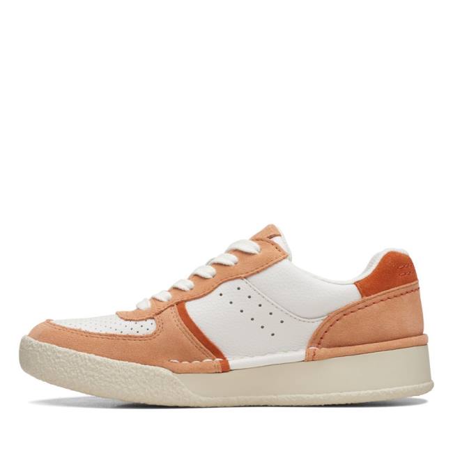 Women's Clarks Craft Cup Court Sneakers White / Orange | CLK158ETN