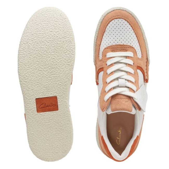 Women's Clarks Craft Cup Court Sneakers White / Orange | CLK158ETN