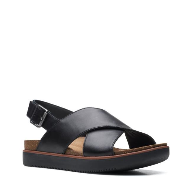 Women's Clarks Elayne Cross Sandals Black | CLK621NFK