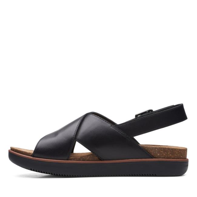 Women's Clarks Elayne Cross Sandals Black | CLK621NFK