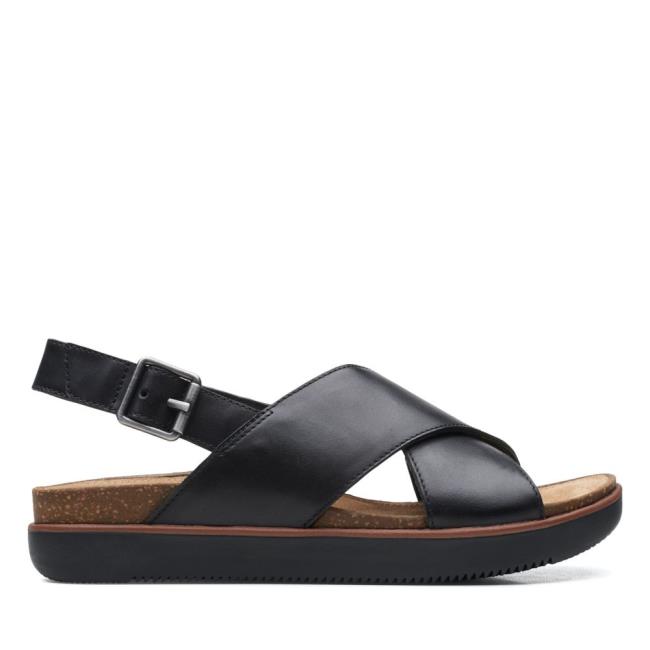 Women\'s Clarks Elayne Cross Sandals Black | CLK621NFK