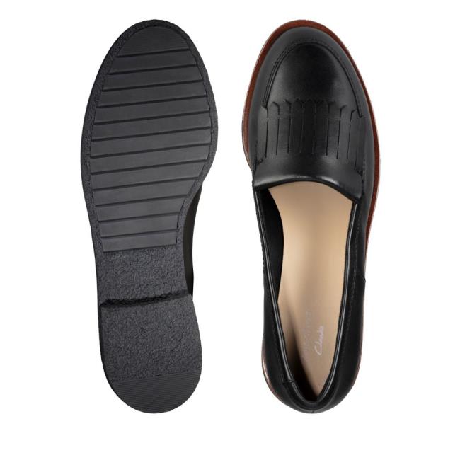 Women's Clarks Griffin Kilt Flat Shoes Black | CLK634ANS