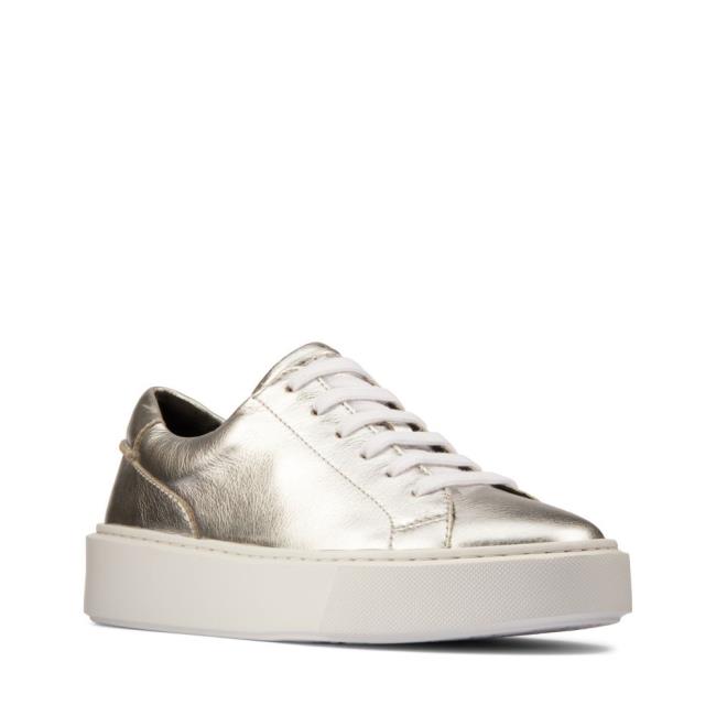 Women's Clarks Hero Lite Lace Sneakers Silver Metal | CLK720WMJ