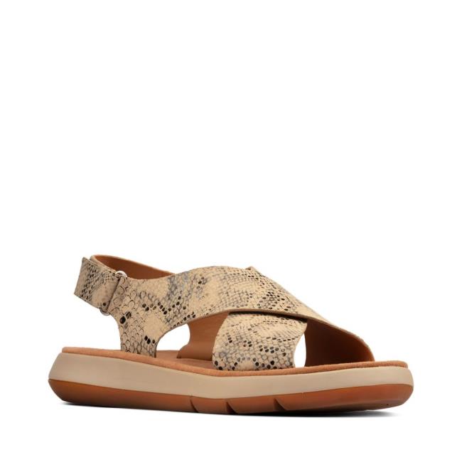 Women's Clarks Jemsa Cross Sandals Grey Brown Snake | CLK073UWP