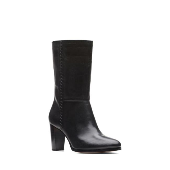 Women's Clarks Karamo Mid Heeled Boots Black | CLK216PSN