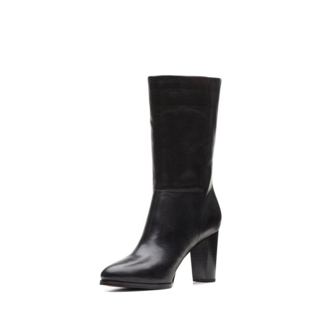 Women's Clarks Karamo Mid Heeled Boots Black | CLK216PSN