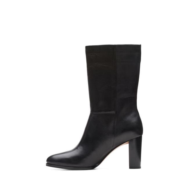 Women's Clarks Karamo Mid Heeled Boots Black | CLK216PSN