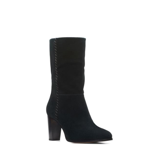 Women's Clarks Karamo Mid Heeled Boots Black | CLK709WRS