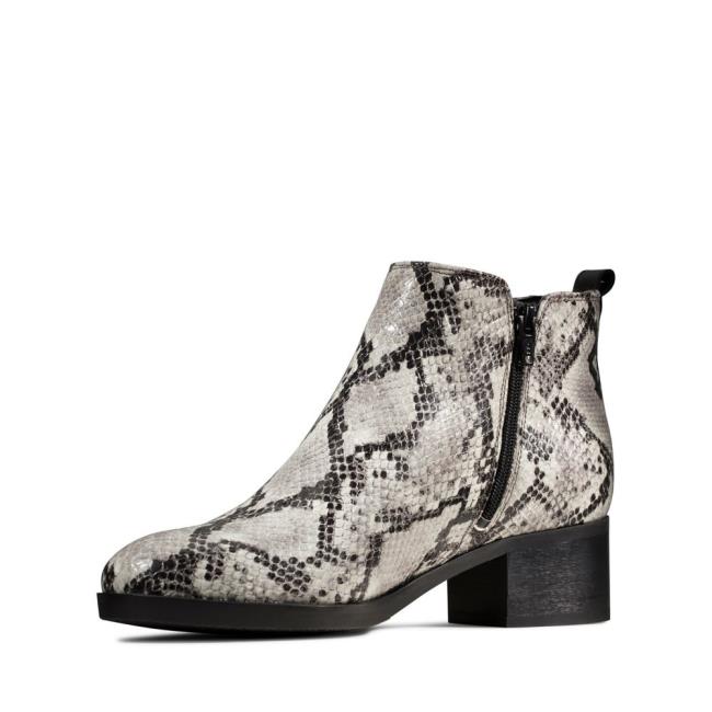 Women's Clarks Mila Sky Heeled Boots Grey Snake | CLK791BZL