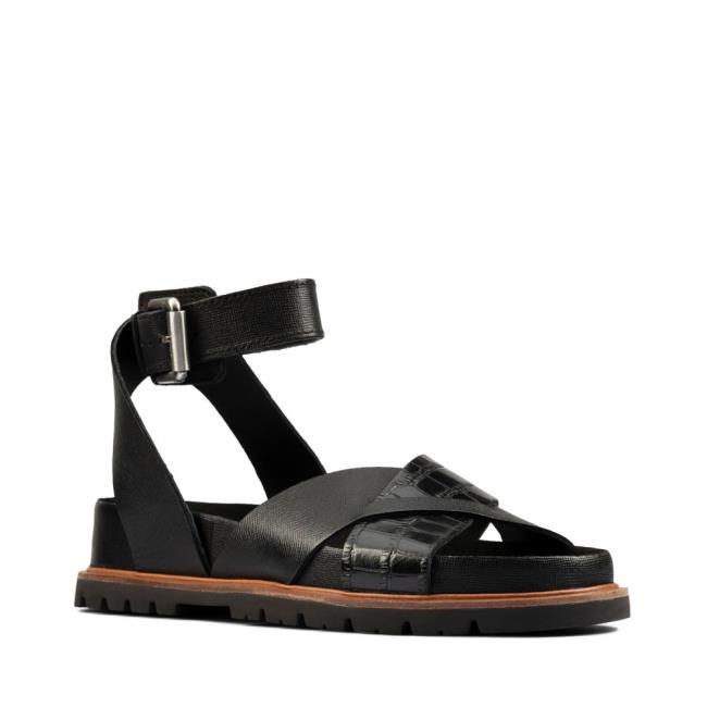 Women's Clarks Orianna Cross Sandals Black | CLK094BXQ