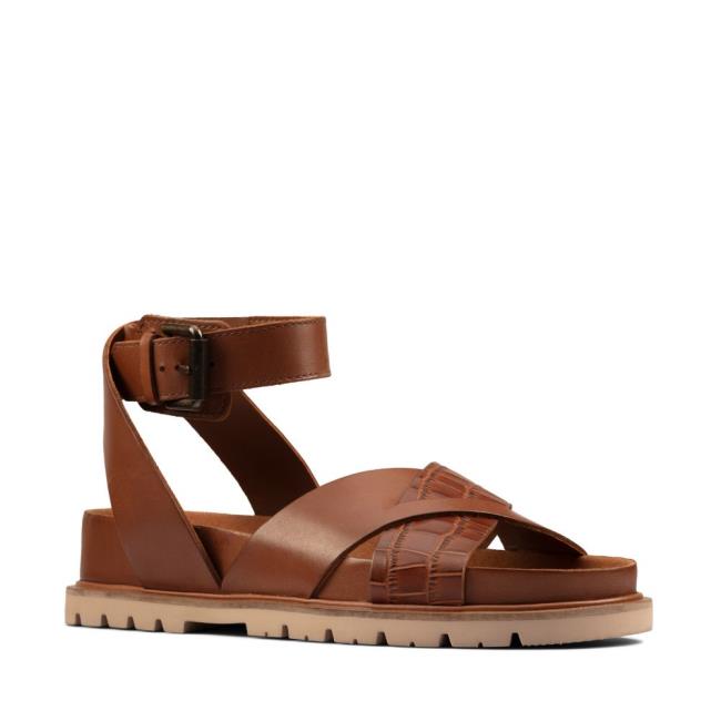 Women's Clarks Orianna Cross Sandals Dark Brown | CLK235WOT