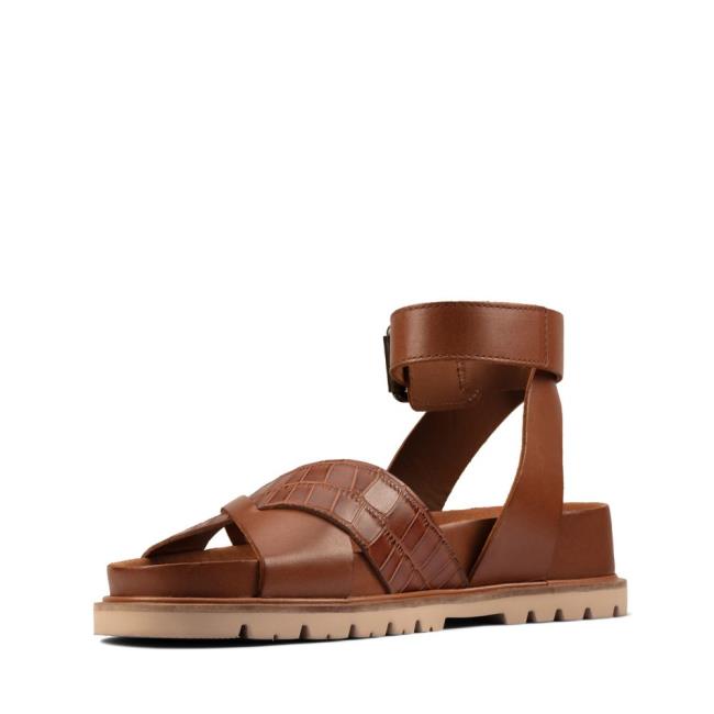 Women's Clarks Orianna Cross Sandals Dark Brown | CLK235WOT