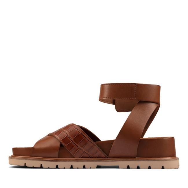 Women's Clarks Orianna Cross Sandals Dark Brown | CLK235WOT