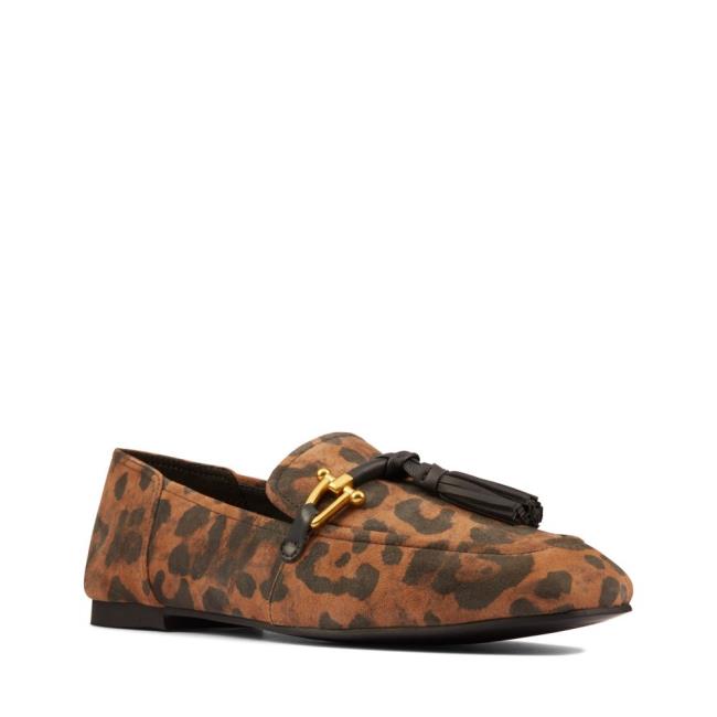 Women's Clarks Pure 2 Tassel Ballet Flats Leopard | CLK529SAP