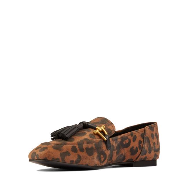 Women's Clarks Pure 2 Tassel Ballet Flats Leopard | CLK529SAP