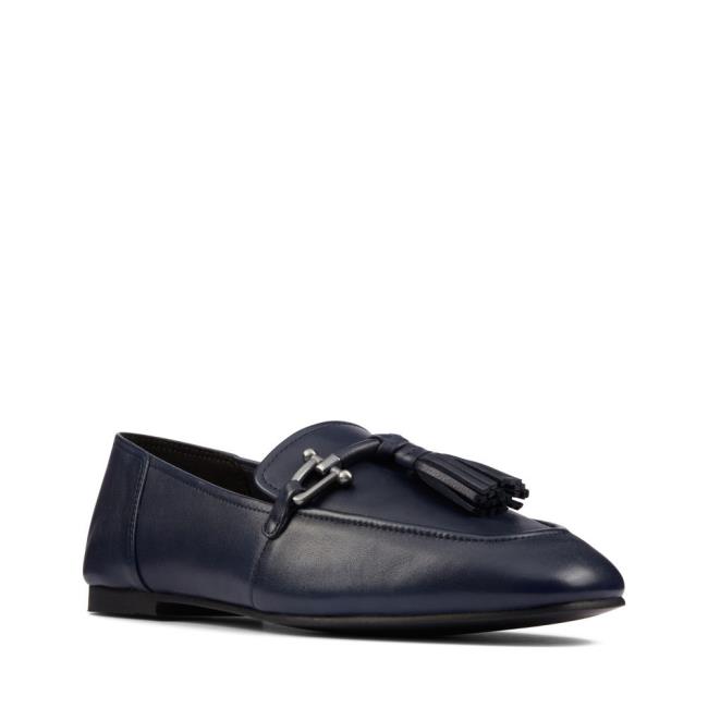 Women's Clarks Pure 2 Tassel Ballet Flats Navy | CLK631MKI