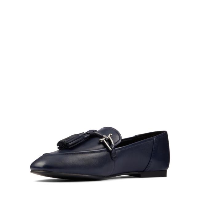 Women's Clarks Pure 2 Tassel Ballet Flats Navy | CLK631MKI