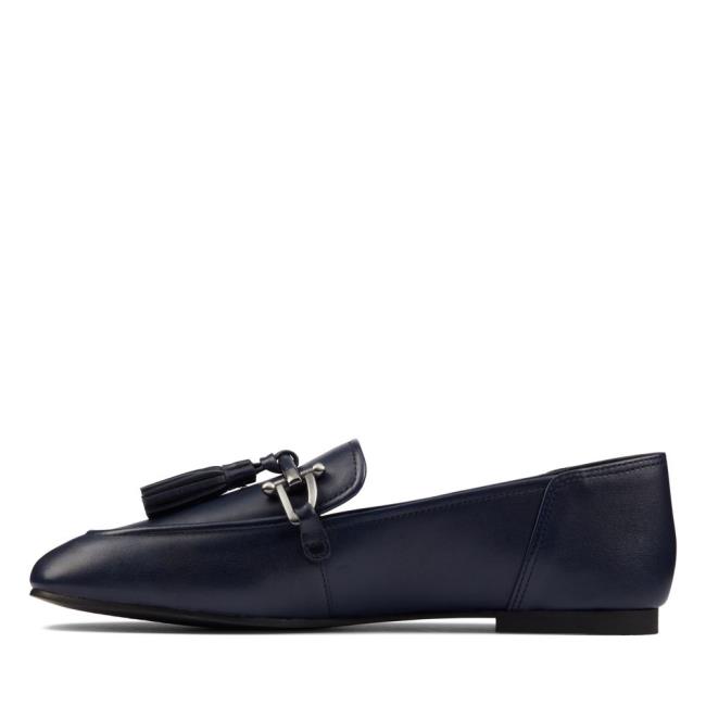 Women's Clarks Pure 2 Tassel Ballet Flats Navy | CLK631MKI