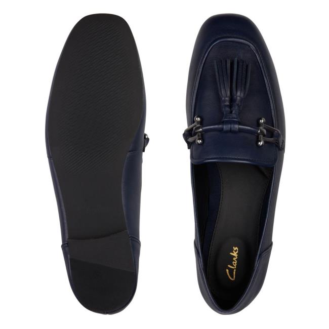 Women's Clarks Pure 2 Tassel Ballet Flats Navy | CLK631MKI