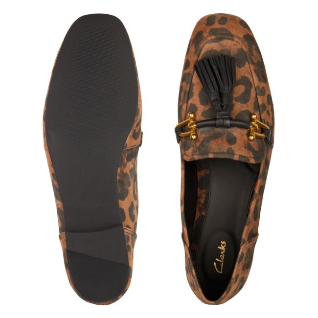 Women's Clarks Pure 2 Tassel Flat Shoes Leopard | CLK861ZUH