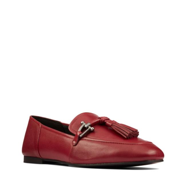 Women's Clarks Pure 2 Tassel Flat Shoes Red | CLK896VZP