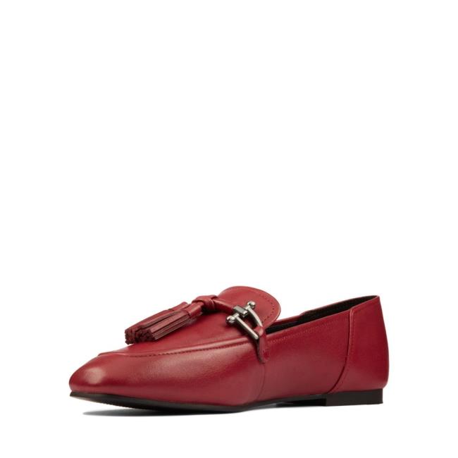 Women's Clarks Pure 2 Tassel Flat Shoes Red | CLK896VZP