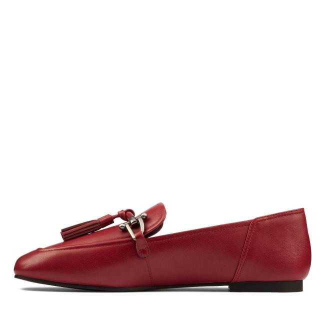 Women's Clarks Pure 2 Tassel Flat Shoes Red | CLK896VZP