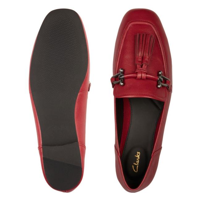 Women's Clarks Pure 2 Tassel Flat Shoes Red | CLK896VZP