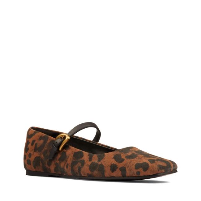 Women's Clarks Pure T bar Ballet Flats Leopard | CLK621EDH