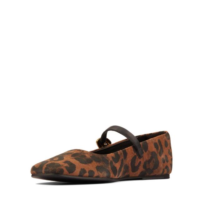 Women's Clarks Pure T bar Ballet Flats Leopard | CLK621EDH