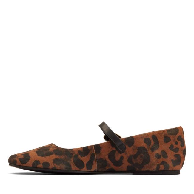 Women's Clarks Pure T bar Ballet Flats Leopard | CLK621EDH