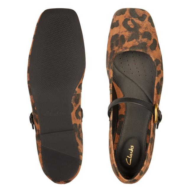 Women's Clarks Pure T bar Ballet Flats Leopard | CLK621EDH