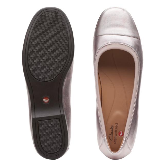 Women's Clarks Un Darcey Cap 2 Flat Shoes Platinum | CLK654DUE